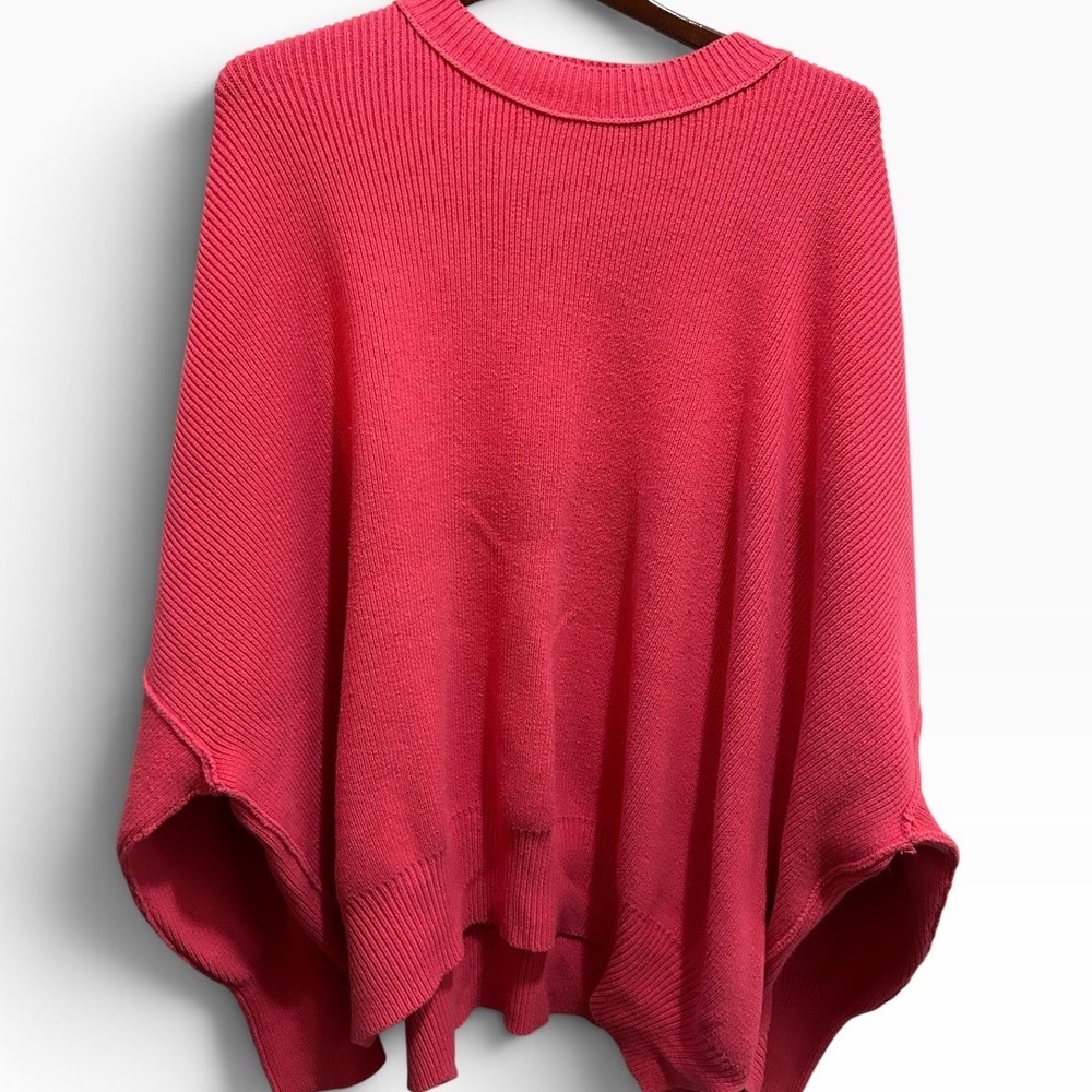 Free People Pink Ribbed Knit Oversized Dolman Sleeve Pullover Sweater Women XL